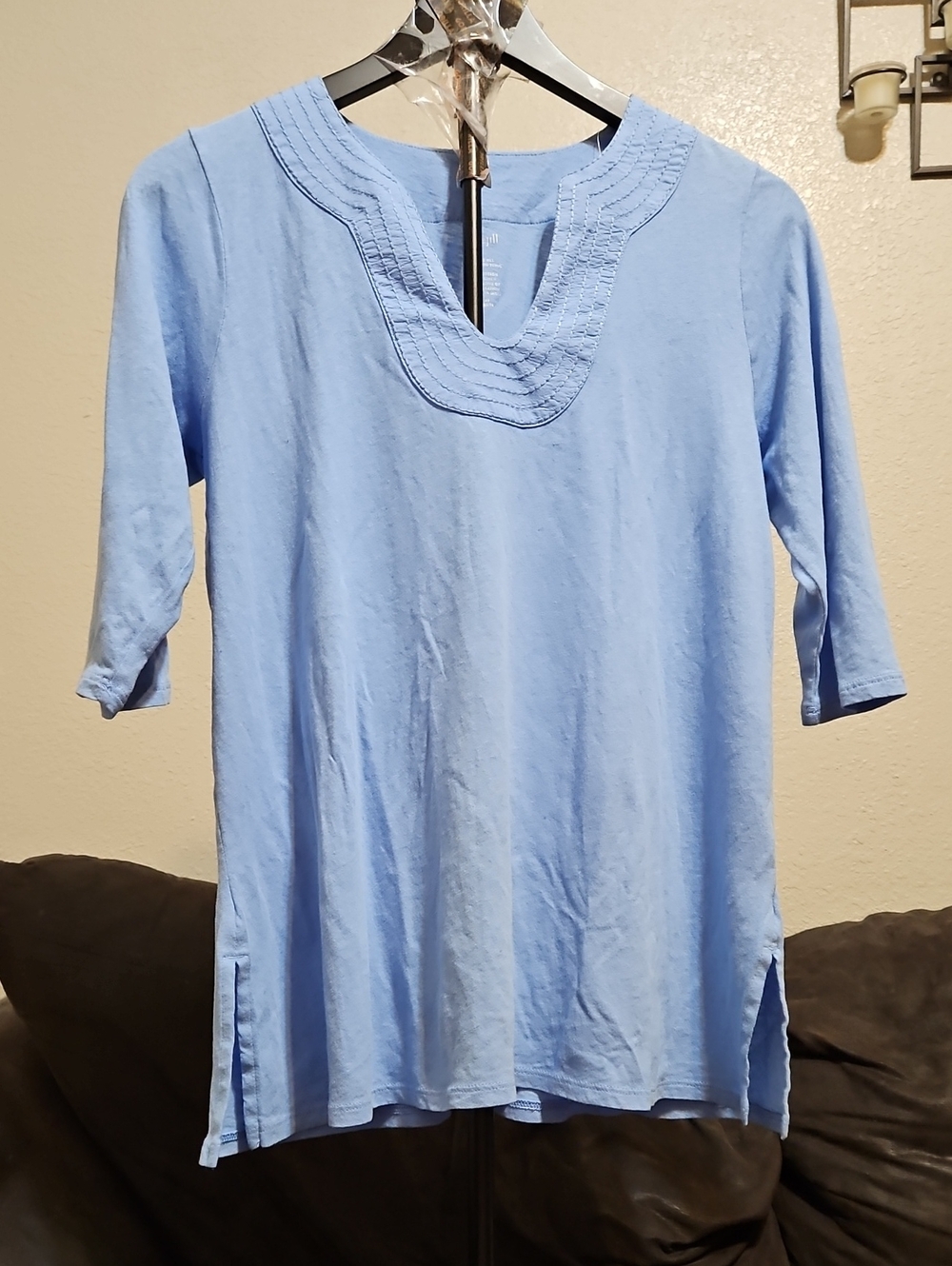 J. Jill Linen Blend Sky Blue Pintuck Yoke Tunic
